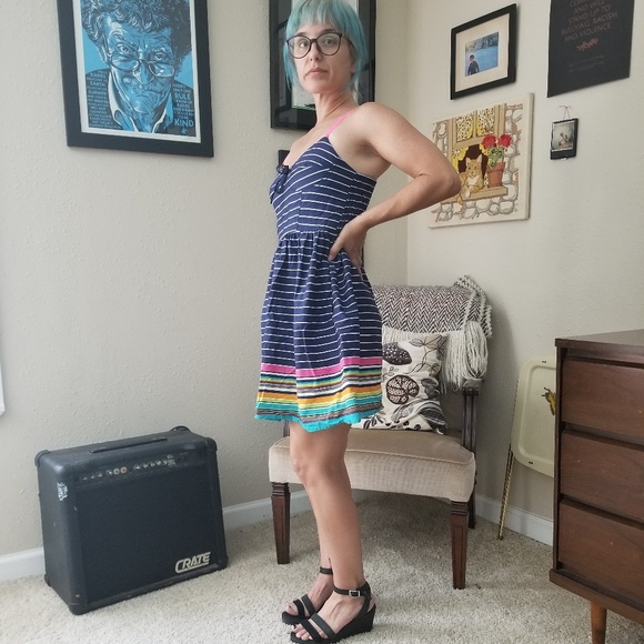 Mossimo Sz S Blue Striped Spaghetti Strap Sundress - Picture 3 of 8